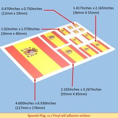 Spanish Flag Sticker: 12 X Vinyl Sticker Decals Self Adhesive Backing