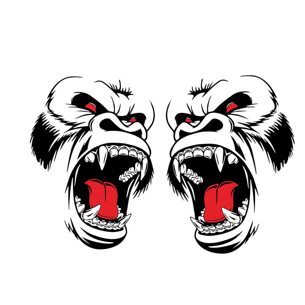 2Pcs Car Sticker Horror Ape Totem Graphic Decal Side Body Hood Decor Accessories