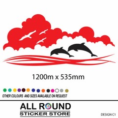 Dolphin Stripes with clouds and birds Vehicle Boat RV Campervan Caravan Motorho