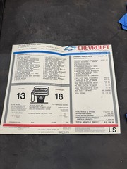 Chevrolet Fleetaide Pickup Truck 4WD Factory Window Sticker 1991