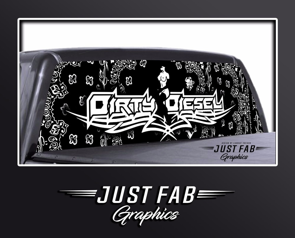 Dirty Diesel Rear Window Perf Graphic Decal Tint Coal Roller Chic Truck SUV
