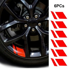 6 PCS Reflective Car Wheel Sticker Accessories Red Car Body Moldings for 18″-21″