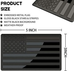 5″x 3″ American Black Metal Flag Fender Emblem Sticker Forward & Reverse Set