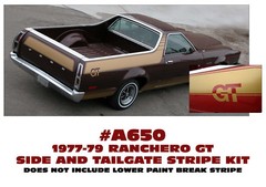 A650 1977 1978 1979 FORD RANCHERO – GT UPPER SIDE STRIPE & TAILGATE DECAL KIT