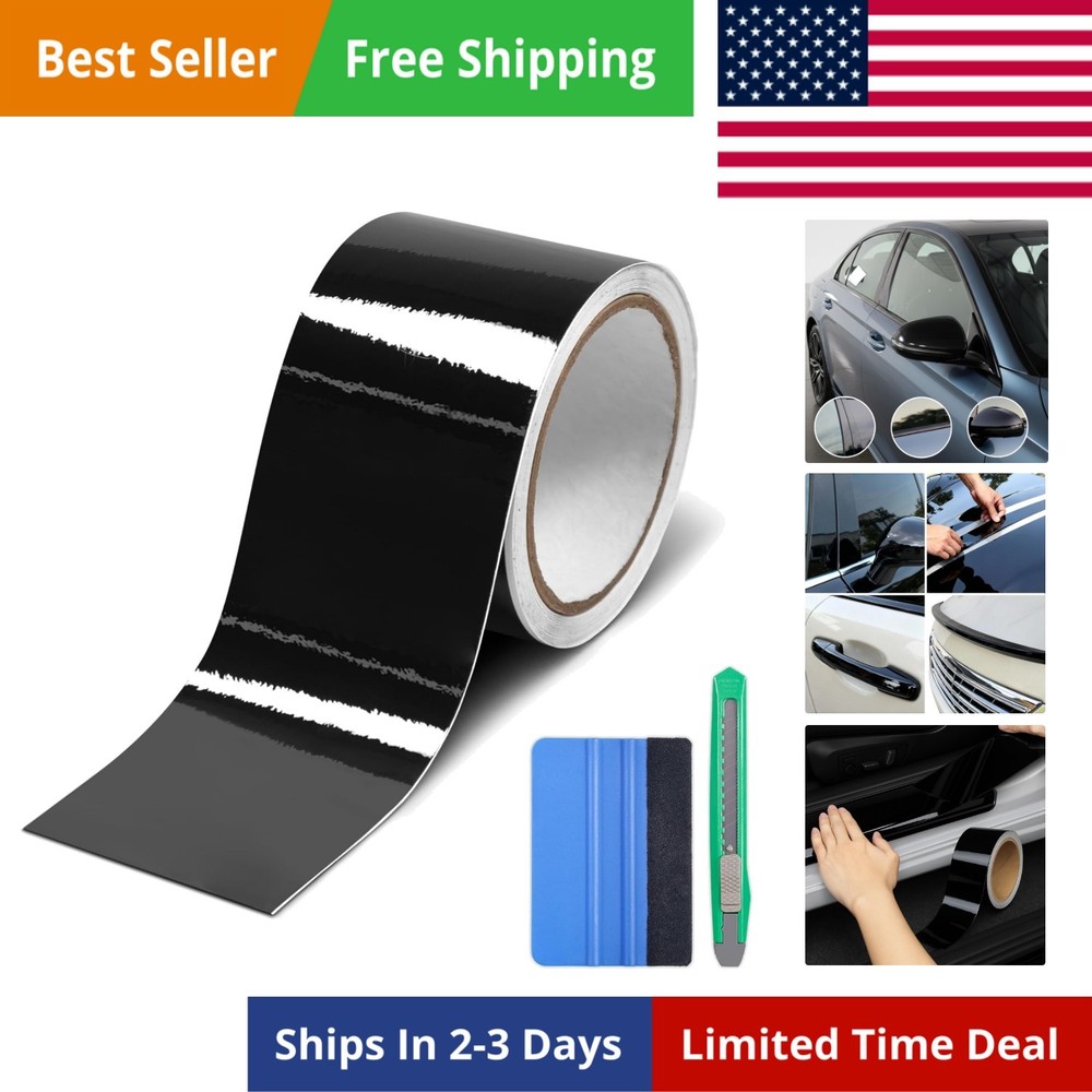 Gloss Black Vinyl Wrap for Chrome Delete, 3 Inch x 30ft Automotive Grade Self…