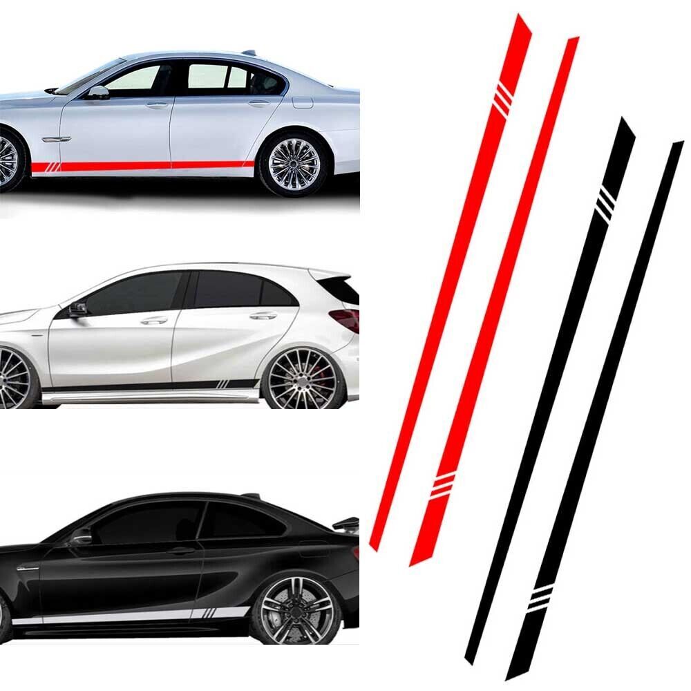 1Pair Car Side Skirt Racing Stripes Vinyl Door Decal Sticker Accessories 220cm