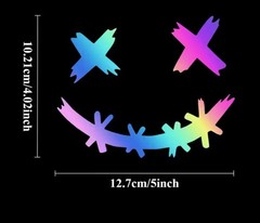 Holographic Iridescent X Eyes Stitched SMILEY FACE 5” Inch Laser Decal Sticker