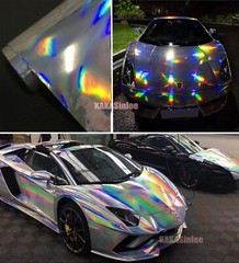 Silver Glossy Holographic Chrome Chameleon Rainbow Car Vinyl Wrap PVC Sticker US