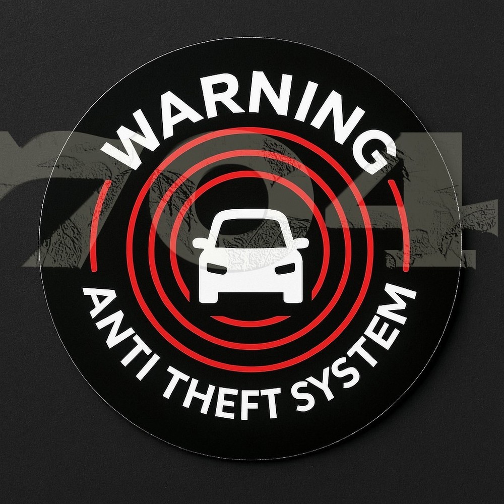 4 Car Alarm DECALS Security System Window STICKERS, black background, outside