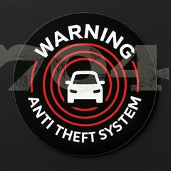 4 Car Alarm DECALS Security System Window STICKERS, black background, outside