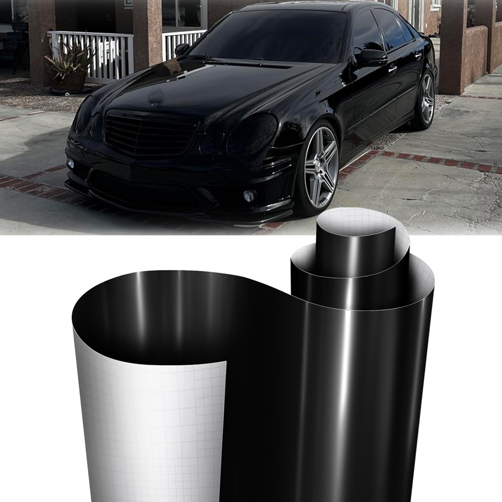 For Mercedes-Benz Gloss Black Premium Vinyl Car Wrap Air Release Roll 20FT*5FT