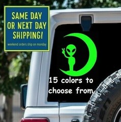 8 Size Peace Alien on Moon Car Window Decal Sticker Macbook Tablet Laptop Gift