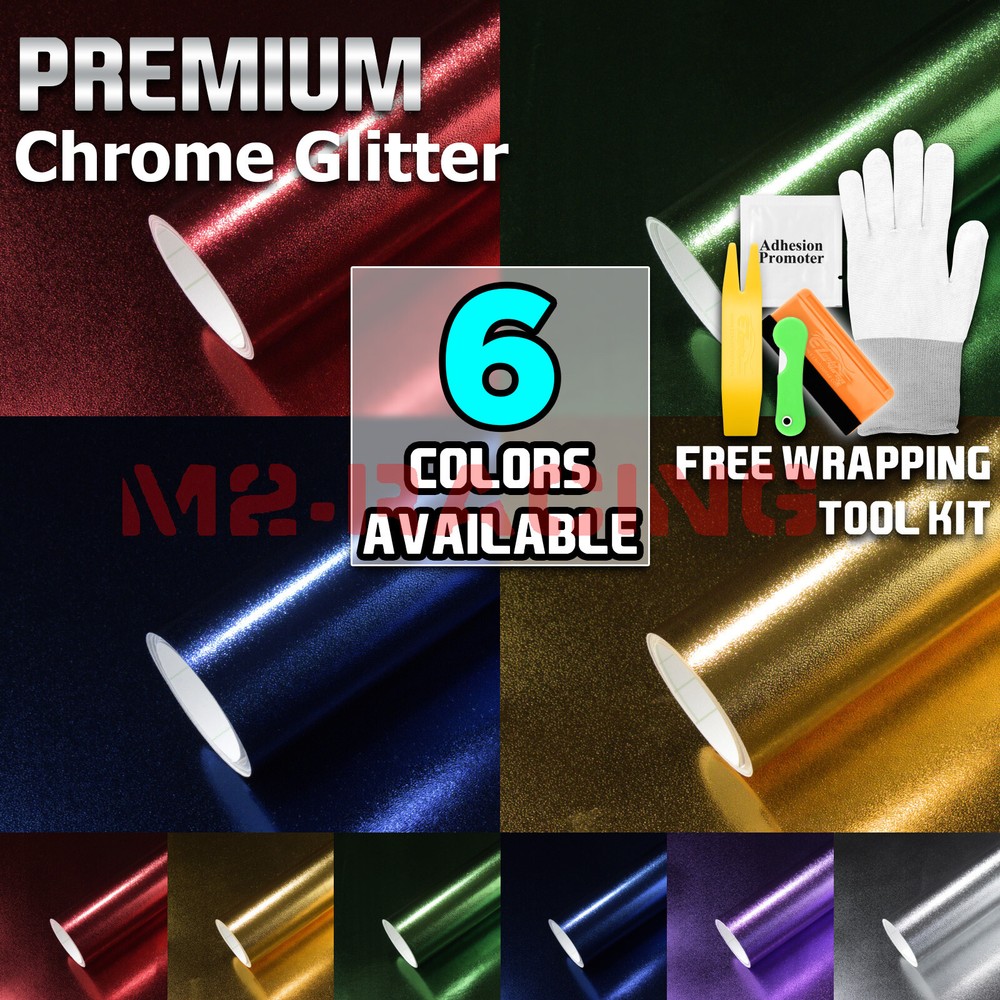 Chrome Glitter Sparkles Shine Vinyl Wrap Sticker Decal Bubble Free Sheet Film