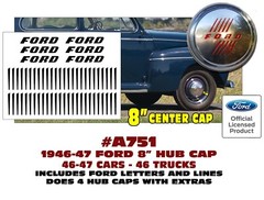 SP A751 1946 1947 FORD TRUCK 7 CAR – STAINLESS STEEL 8″ HUB CAP DECALS LICENSED