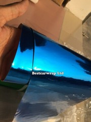 50FT x 5FT Stretchable Glossy Chrome Vinyl Film Sticker For Car Wrap Foil Blue