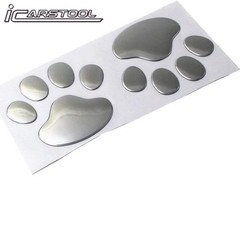 4 PCS 3D Sliver Dog Paw Car Decal Auto Bumper Window Laptops Decor Emblem Decal