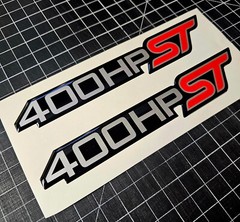 (2) Gel-coated badges Ford Explorer ST 400hp Ecoboost Silver/red black