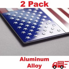 (2 Pack) Aluminum US American Flag Sticker Decal | Auto Car Emblem 3.15″x1.75″