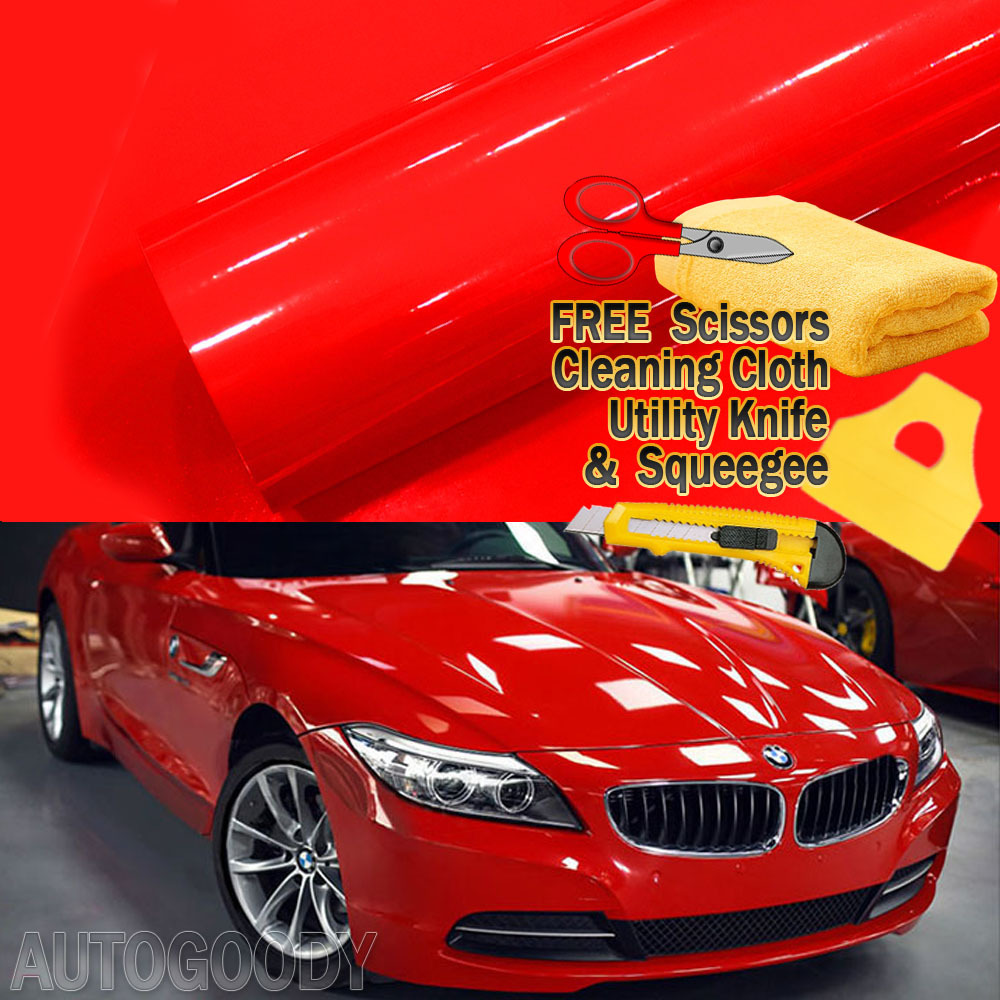 360″ x 60″ Super Gloss Red Vinyl Film Wrap Sticker Air Bubble Free 30ft x 5ft
