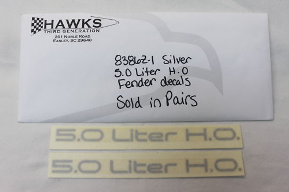 1983-1986 Chevrolet Camaro 5.0 Liter H.O. Fenders Rocker Decals Pair Silver