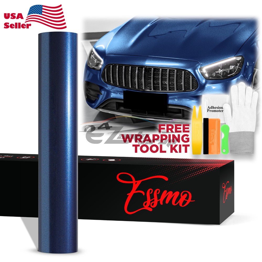 ESSMO PET Super Gloss Metallic Midnight Blue Vehicle Vinyl Wrap Decal Like Paint
