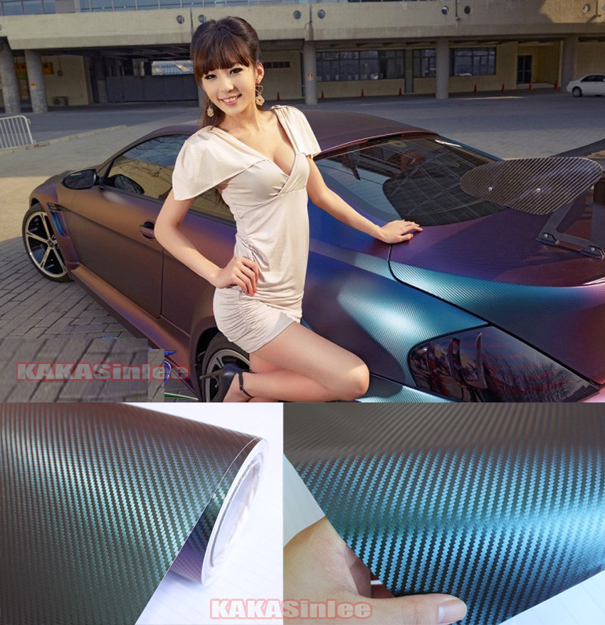 12″ x 60″ Car Wrap 3D Chameleon Carbon Fiber Vinyl Sticker Strips Green Purple