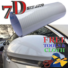 New 7D White Shinny GLOSSY Carbon Fiber Vinyl Wrap Sheet With Air Release