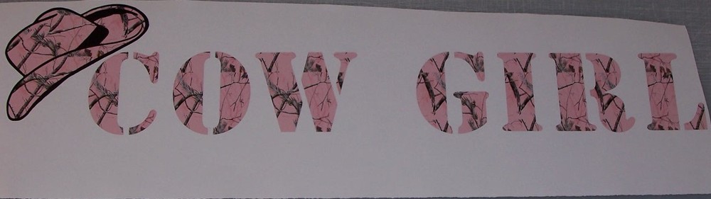 Cow Girl w/Hat PINK Camo Window Decal Sticker Decals Stickers Country