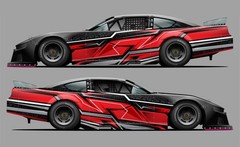 Race Car Side Wrap Decals Late Model, Street Stock, Modified Red and Black #55