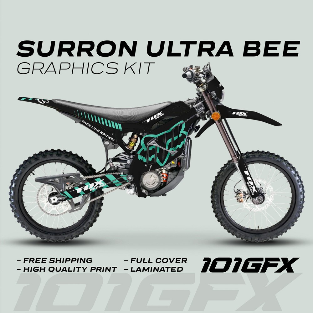 Surron Ultra Bee Graphics Kit FOX RACE LINE Black Mint Decals Stickers