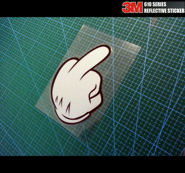 Mickey Mouse hand middle finger Back off JDM Reflective sticker #002