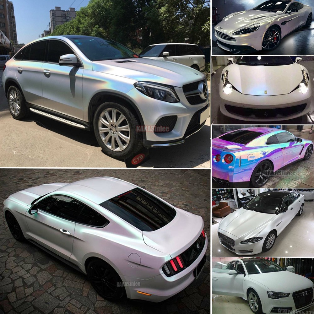 White All Rainbow Mirror Chrome Pearl Chameleon Satin Auto Vinyl Wrap Sticker US