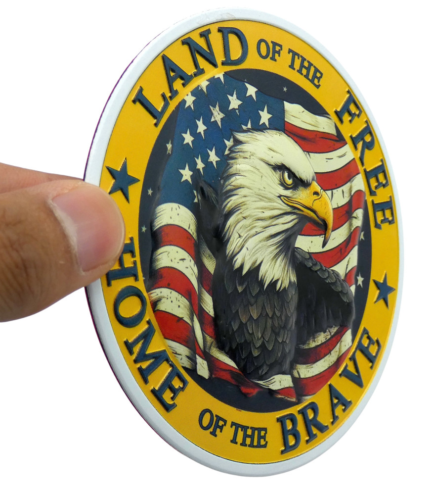 ALUMINUM Land Of The Free Decal Sticker – Patriotic, Army, Veteran 3.5″