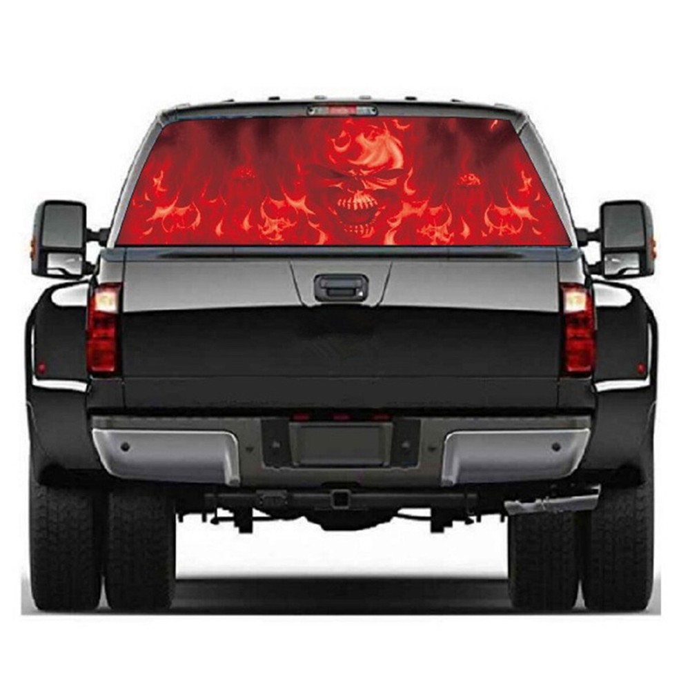Red Flaming Skull Sticker Rear Window Graphic Decor Decal For Car Truck SUV