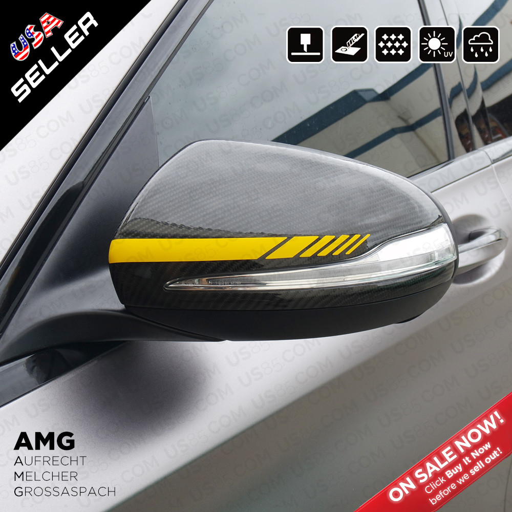 For New Mercedes Mirror Cover Trim Strip Sticker Vinyl Racing Decal AMG – Yellow
