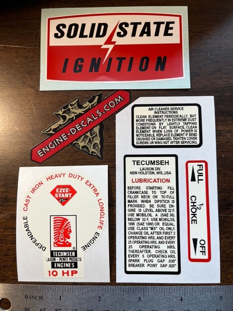 Tecumseh Engine 10-hp decals Set New HH100 Cast Iron Balloon TB100 Set 5