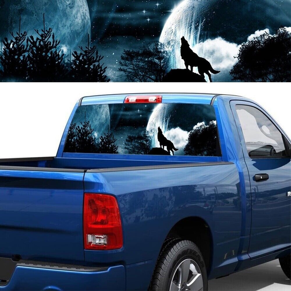 147x46cm Car Truck Sticker Wolf howling Moon Rear Window Tint Graphic Decal Wrap