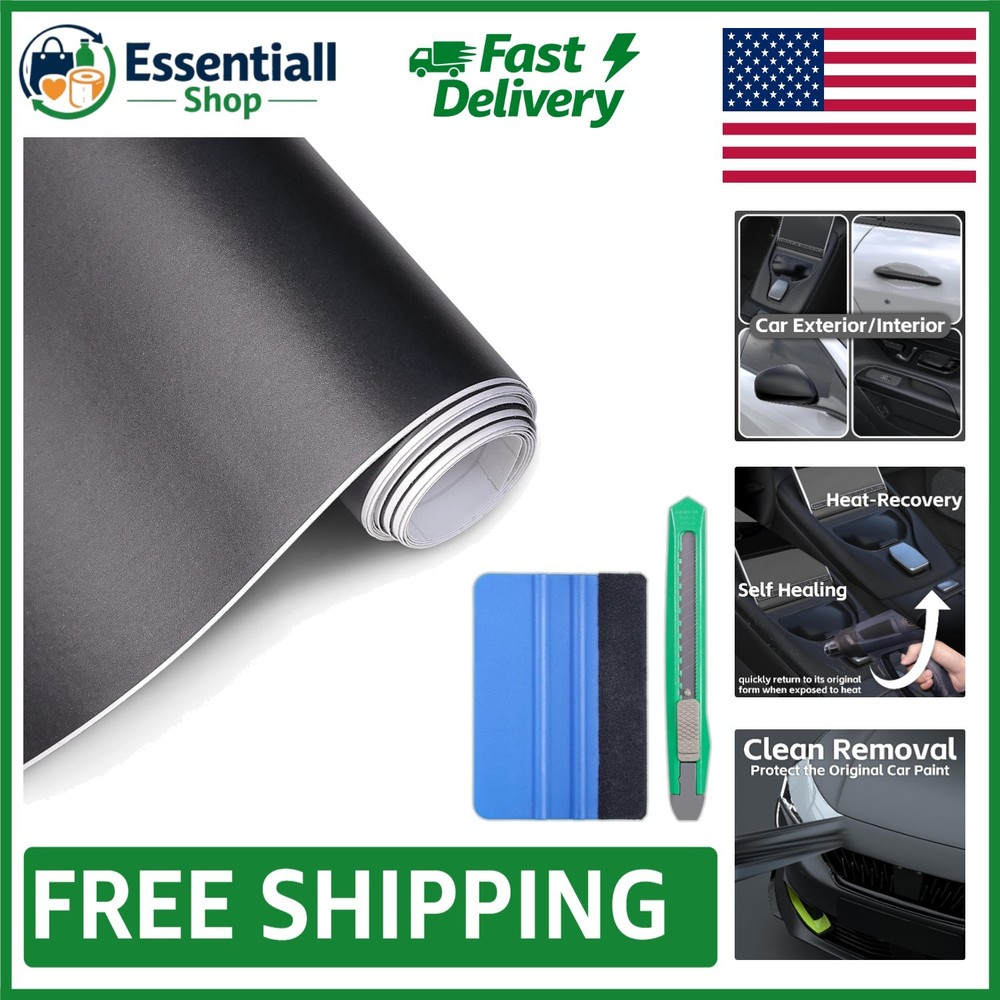 Durable Matte Black Vinyl Wrap for Car Interior & Exterior – 10ft x 1ft