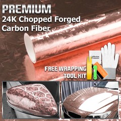 24K Chopped Forged Carbon Fiber Gloss Rose Gold Vinyl Wrap Sticker Decal Sheet
