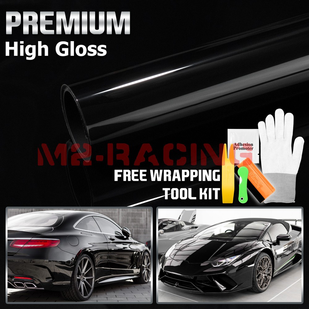 High Gloss Glossy Black Car Vinyl Wrap Sticker Decal Sheet Film DIY Air Release
