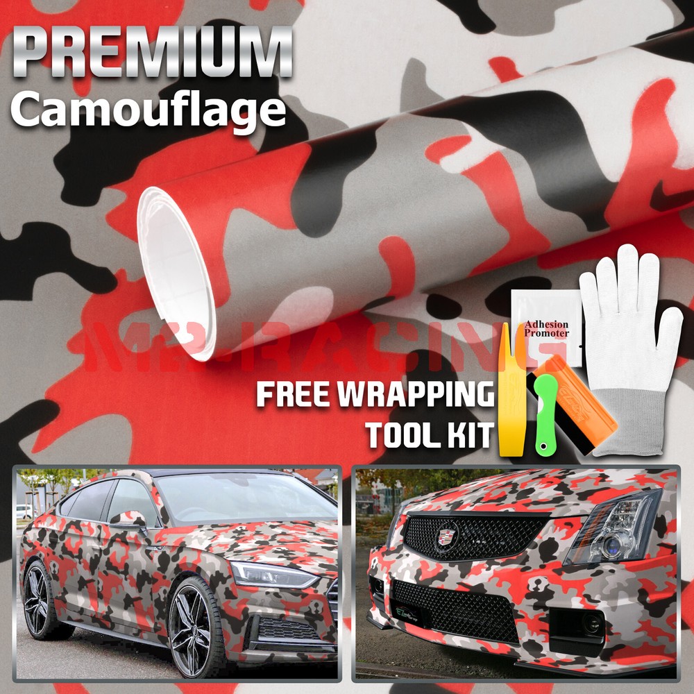 Premium Red Black White Gray Camouflage Desert Vinyl Sticker Wrap Decal Steet
