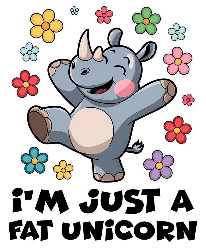 Funny Animal Quotes Sticker (3 Inch) Hippopotamus I’m Just A Fat Unicorn Flower!