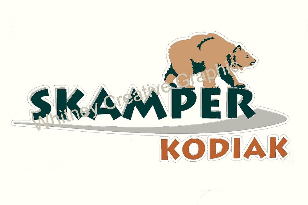 “KODIAK SCAMPER” RV decal graphic Lettering made fresh 45.5″ X 22″ Front/Rear