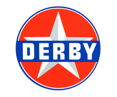 FITS VINTAGE DERBY GASOLINE GAS MOTOR OIL PUMP CAR MAN CAVE BUMPER STICKER DECAL