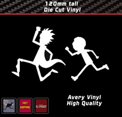 Rick n Morty Style Running car bumper sticker – funny JDM laptop White my family