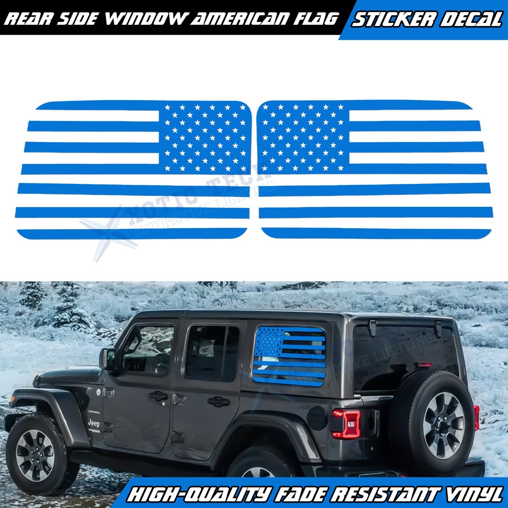 Blue Rear Side Window American Flag Decal For Jeep Wrangler JL JLU 2018+ 4-Door