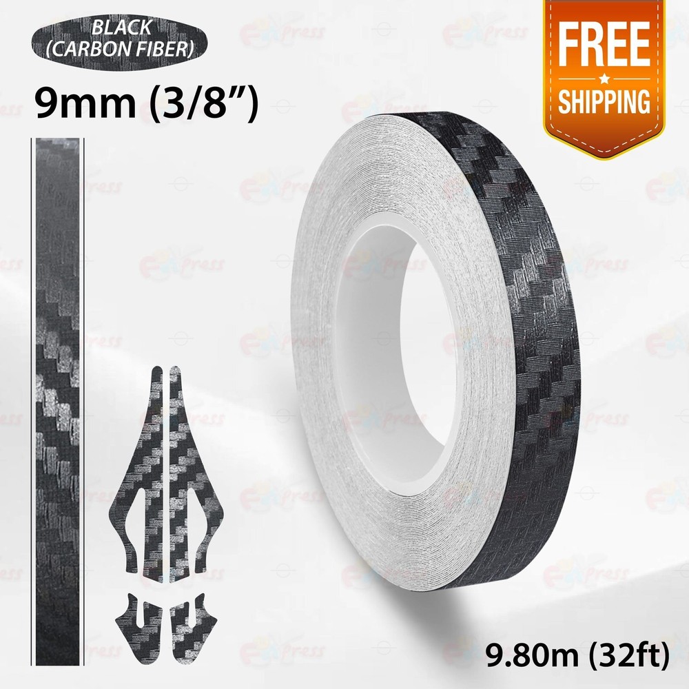 CARBON FIBER BLACK 3/8″ 9mm PIN STRIPE Car Model Streamline TAPE Vinyl Sticker