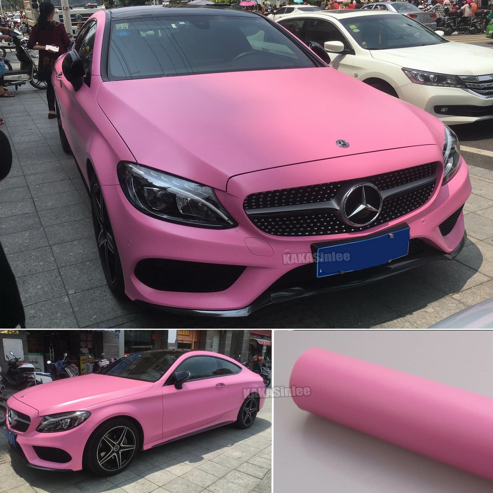 Pink Matte Entire Car Hood Roof Vinyl Wrap Solid Satin Sticker Decal Air Free US