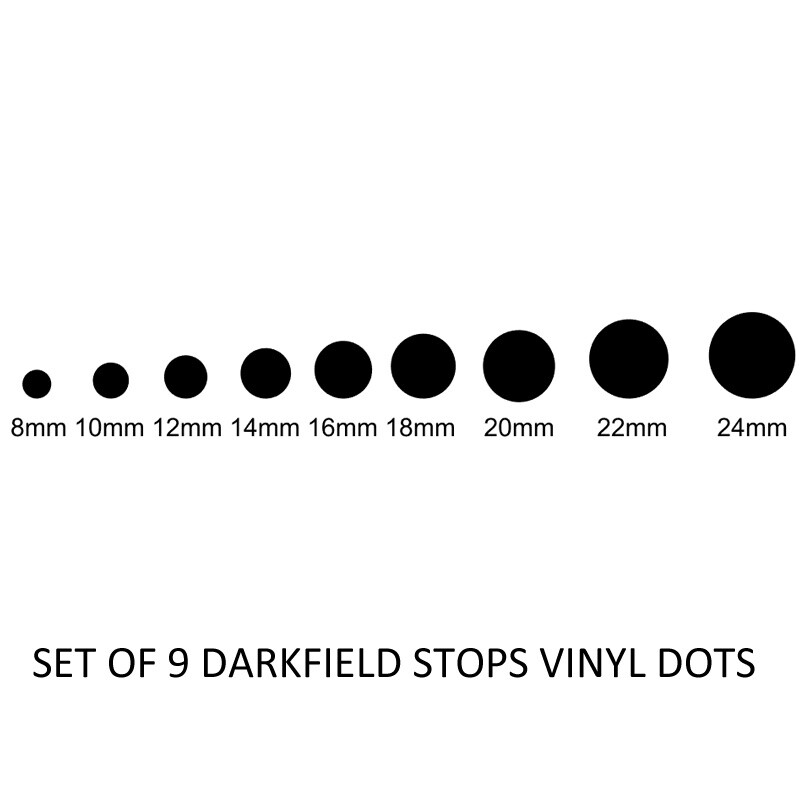 Darkfield Stops Decals for use with 32mm watch face glass (glass not included)