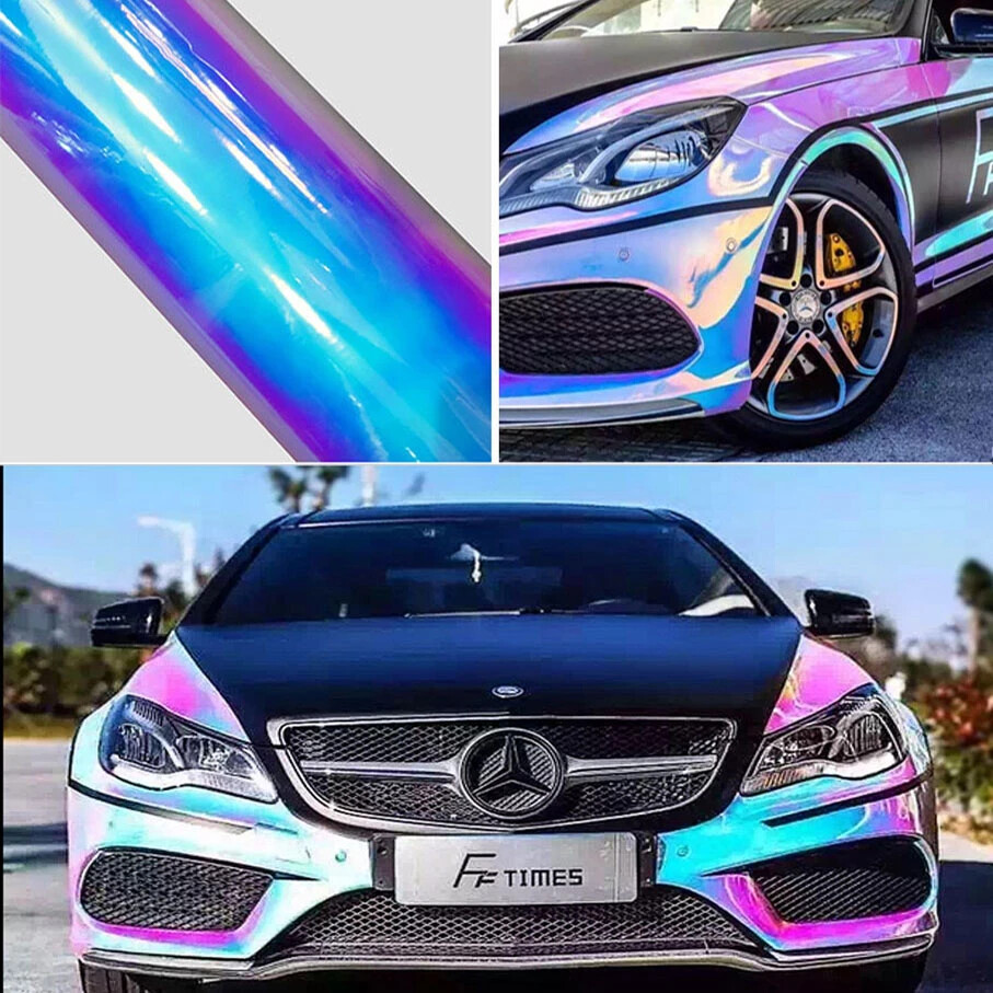 65FT x 4.4FT White Glossy Laser Chrome Holographic Rainbow Car Wrap Film Vinyl